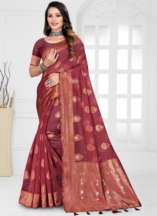 Top Dyed Silk Red Festival Wear Weaving Saree